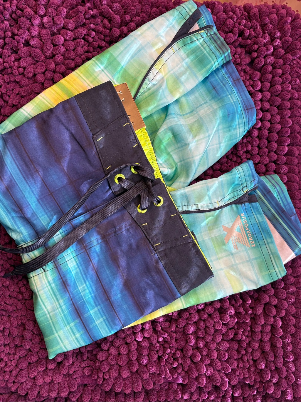 Men's Ombre Blue-Green Stripe Swim Trunks — image 3 of 6